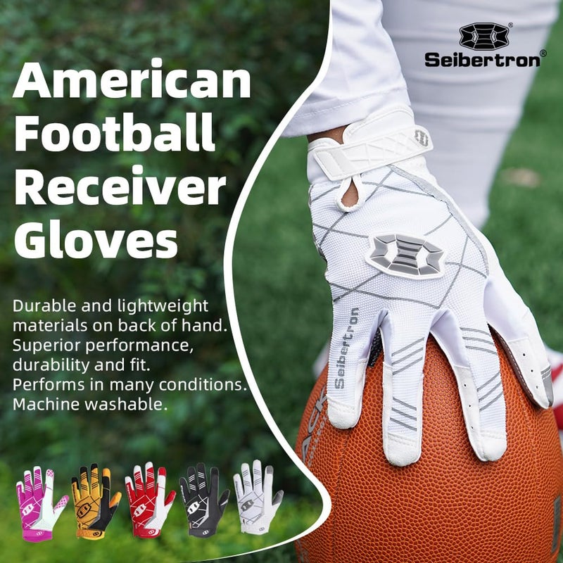 Seibertron Pro 3.0 Elite Ultra-Stick Sports Receiver Glove Football Gloves Youth and Adult (White, L) - Image 2